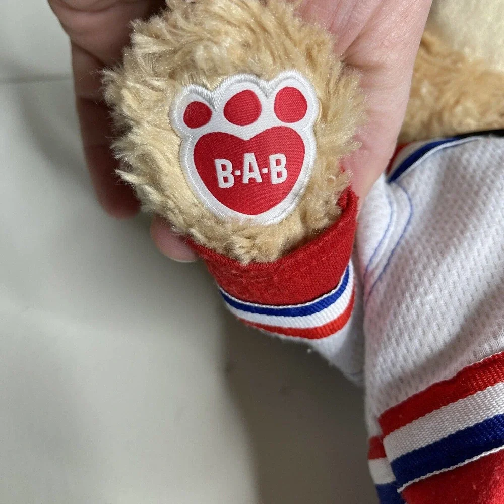 Build a Bear Hockey Player Plush Stuffed Animal - Jersey Pants Clean Red White B